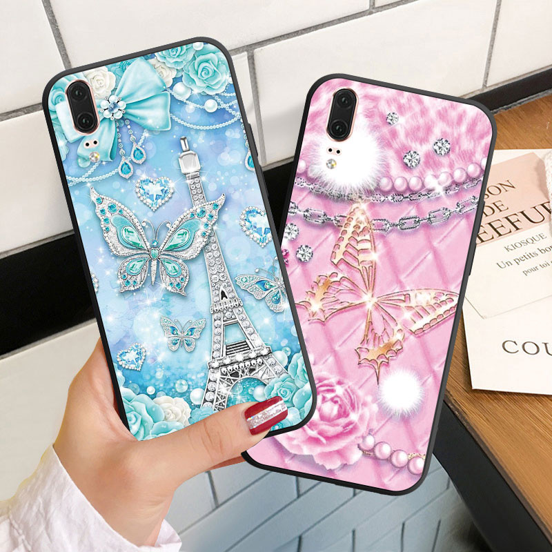 สําหรับ Huawei P9 P10 P20 P30 Lite Plus Pro Soft Casing Silicoen Phone Case Cover Diamond Butterfly