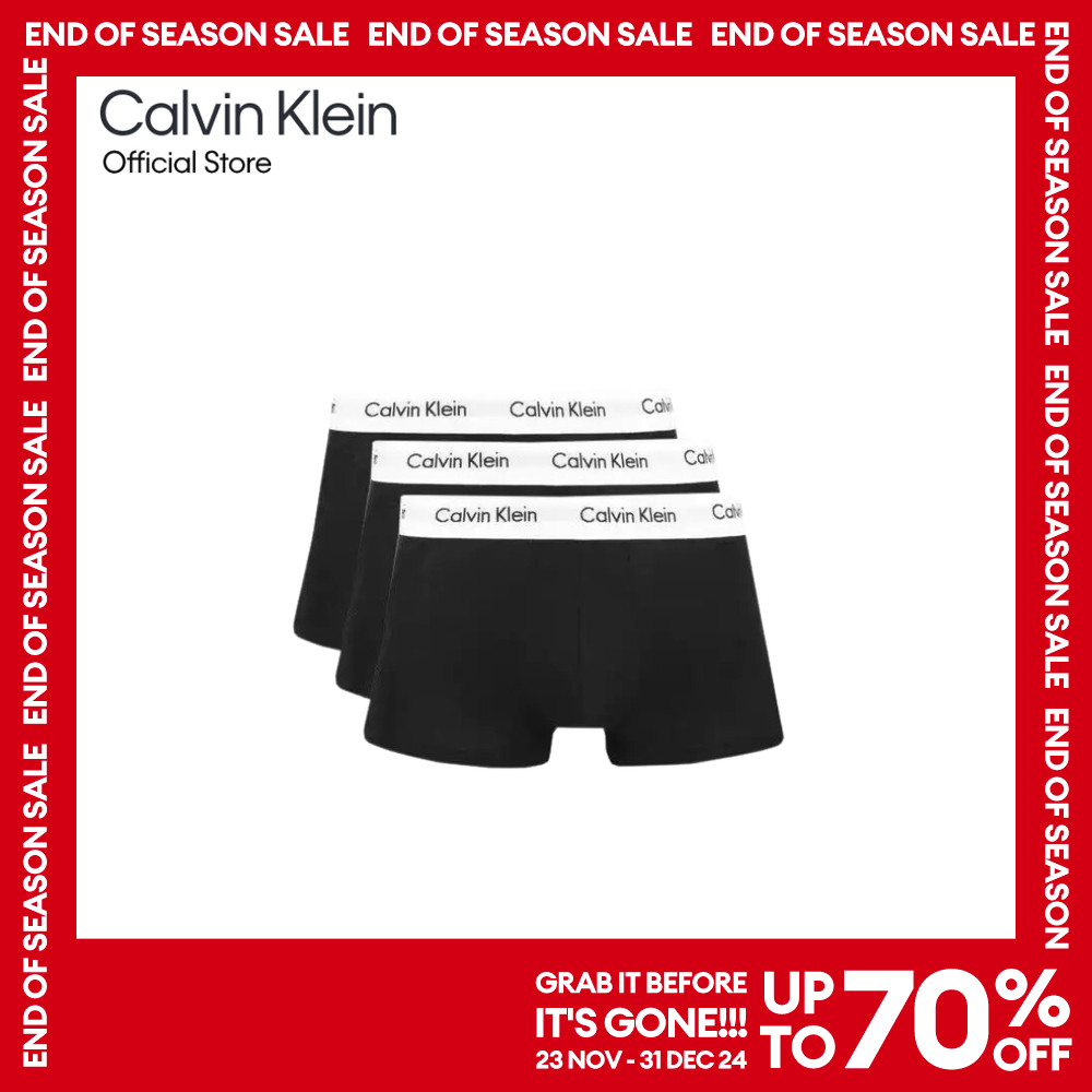 Calvin Klein กางเกงในชาย Cotton Stretch แพ็ค 3 ชิ้น ทรง Low Rise Trunk รุ่น U2664 001 - สีดำ
