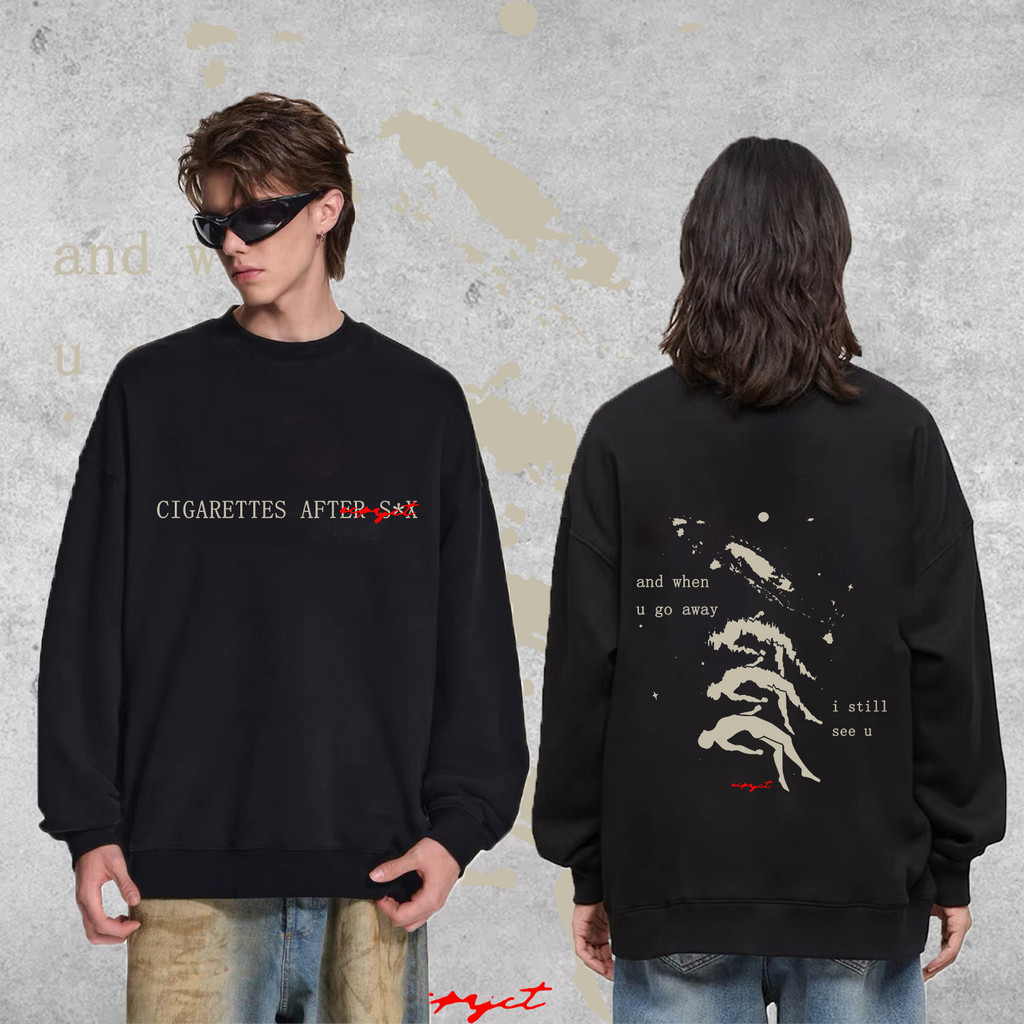 【ใหม่】Men hoodies (M-3XL) SUNSETZ CAS WHEN U GO AWAY I STILL SEE U VERSION เสื้อวงกลม พิมพ์ใหม่ผ้าฝ้ายวงกลมเสื้อคลุม Swe