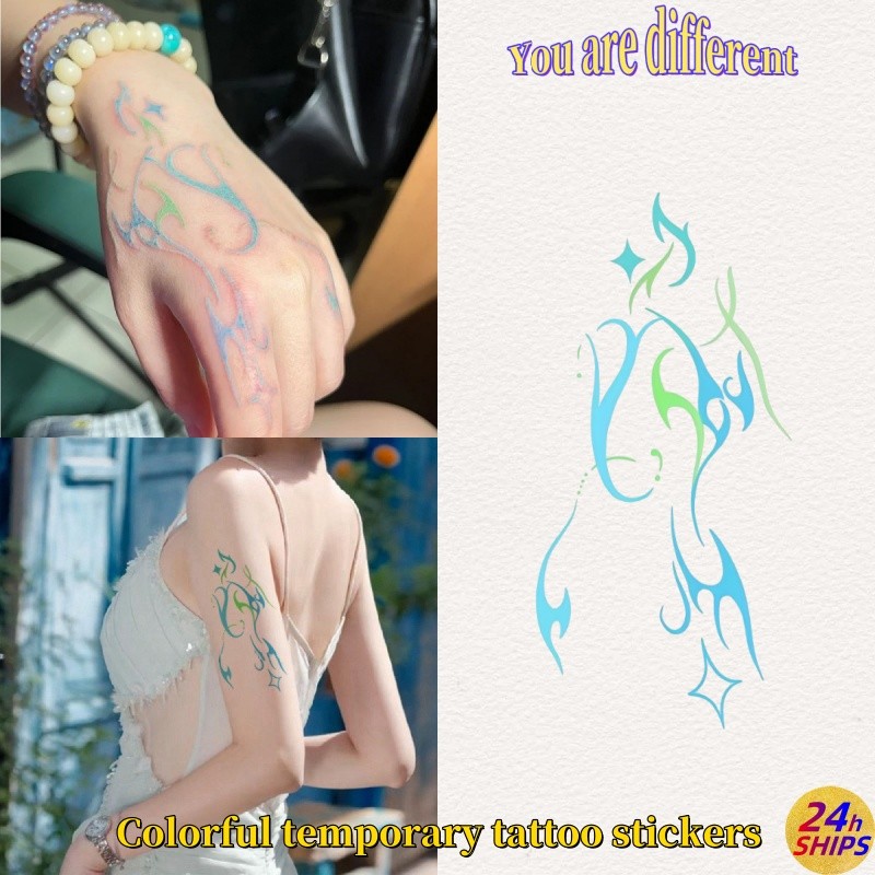 รูปแบบเปลวไฟสักสาวเซ็กซี่แขนสักสติกเกอร์รอยสักกันน้ําติดทนนาน 7 วันสติกเกอร์ผิวรอยสักปลอมชั่วคราว