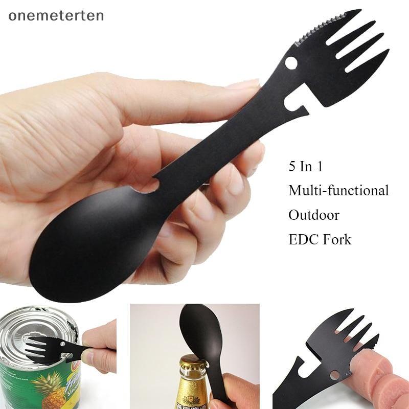 Rten เครื่องมือการอยู่รอดกลางแจ้ง 5 in 1 Camping Multi-functional Kit ส้อมที่ใช้งานได้จริง Kn N