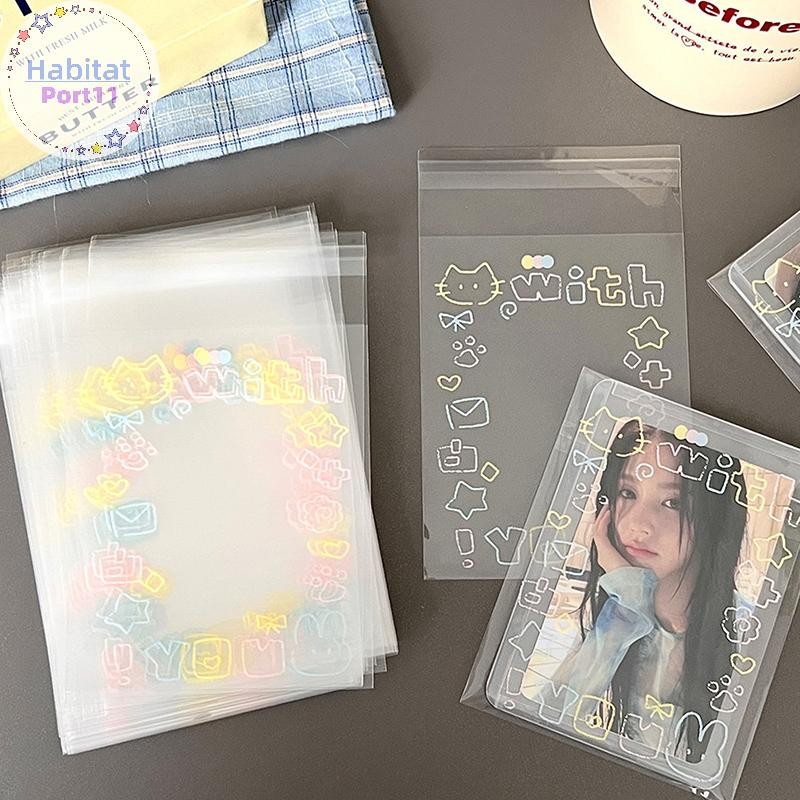 Habitatport 50 ชิ้นโปร่งใสน่ารัก Graffiti ลูกแมว Self-กาว Opp กระเป๋า Kpop Idol Photo การ์ดป้องกันกระเป๋า Photocard การ์ดแขน th