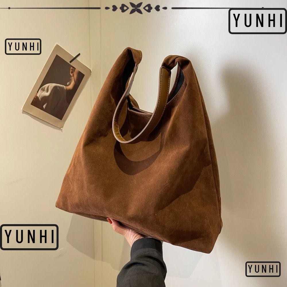 Yunhi กระเป๋าสตรีวินเทจ, กระเป๋าสะพายหนังนิ่มความจุขนาดใหญ่แฟชั่น, สีทึบเรียบง่ายฤดูใบไม้ร่วงและฤดูหนาวกระเป๋าถังอเนกประสงค์