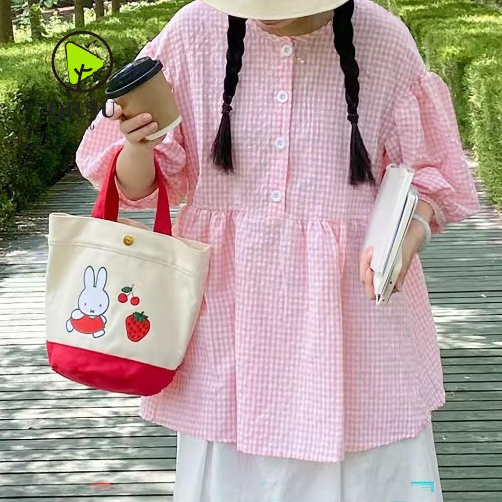 กระเป๋าถือถัง ชิวจู,เย็บปักถักร้อยกระต่ายล็อตโซ่ถุงอาหารกลางวันแบบพกพาที่มีกระเป๋าหลายช่องหนาผ้าใบเอวกระเป๋าพนักงานออฟฟิศ