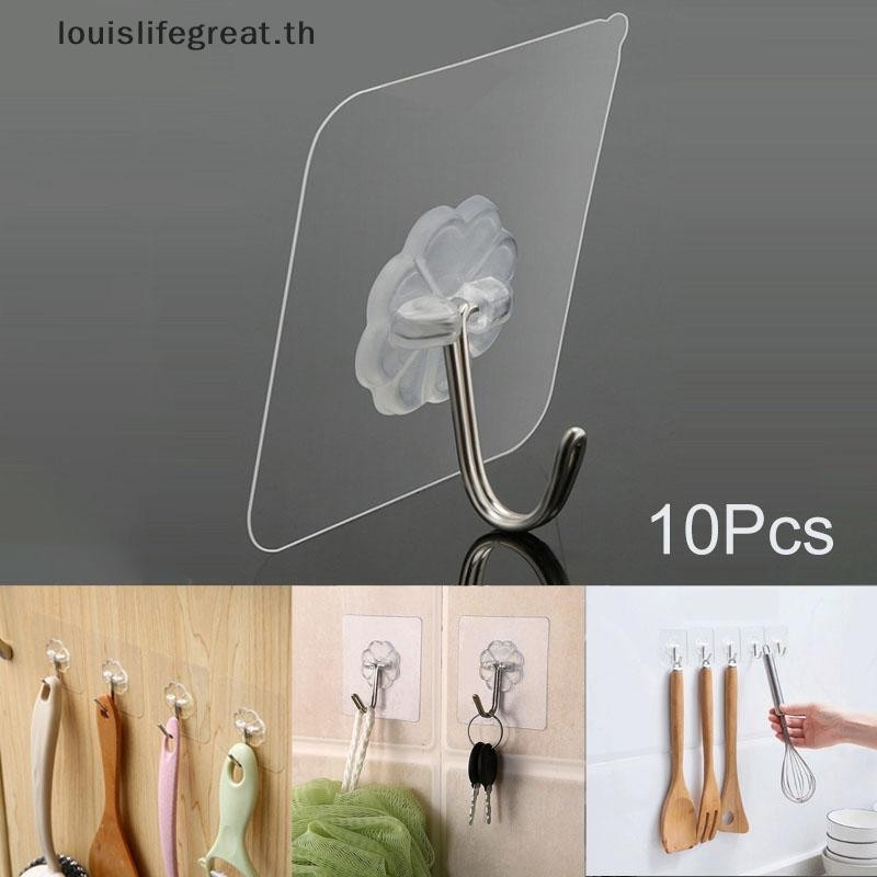 Louislifegreat 10 ชิ้นโปร่งใสตะขอกาวไม่มีรอยต่อ Sticking Wall Hook แขวนกันน้ําใหม่