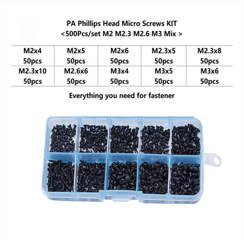 500pcs M2 M2.3 M2.6 M3 Pa Phillips Micro Laptop Repair Screws Computer Pc Pan Self-tapping Electroni