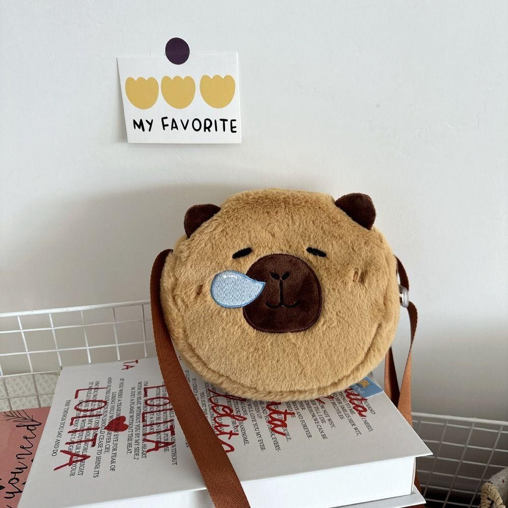 Jeremy1 Capybara Plush Crossbody Bag,สองด้าน Kawaii French Bread Capibara Bag,แบบพกพา Creative Coin Pouch Soft Fluffy Animal กระเป๋าถือเด็ก
