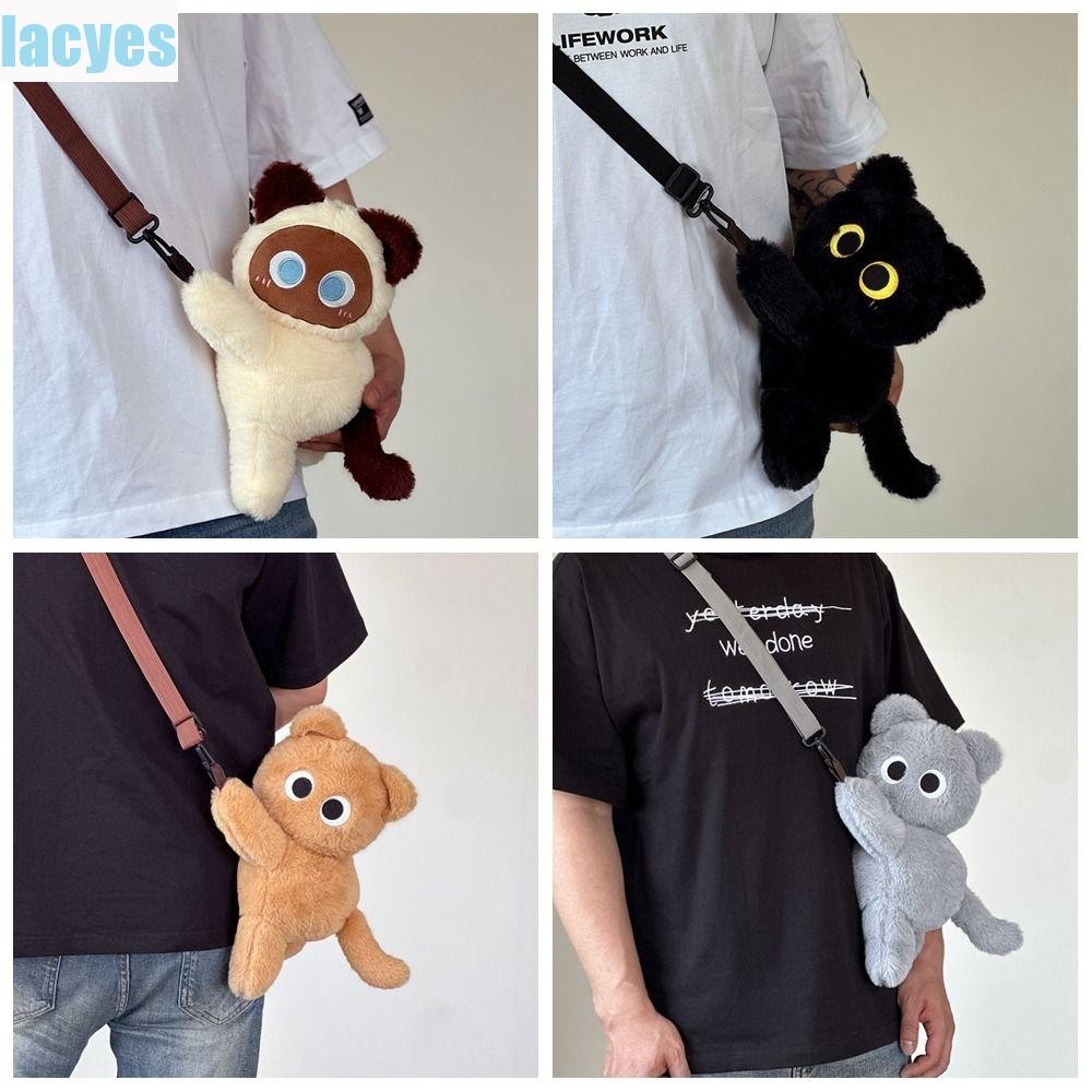 LAYES กระเป๋าสะพายแมวสยาม,ตุ๊กตาสัตว์ Kawaii สัตว์ Lamb Crossbody กระเป๋า,แบบพกพานุ่มน้ําหนักเบาพร้อมสายที่ถอดออกได้ตุ๊กตากระเป๋าเป้สะพายหลังของขวัญวันเกิด