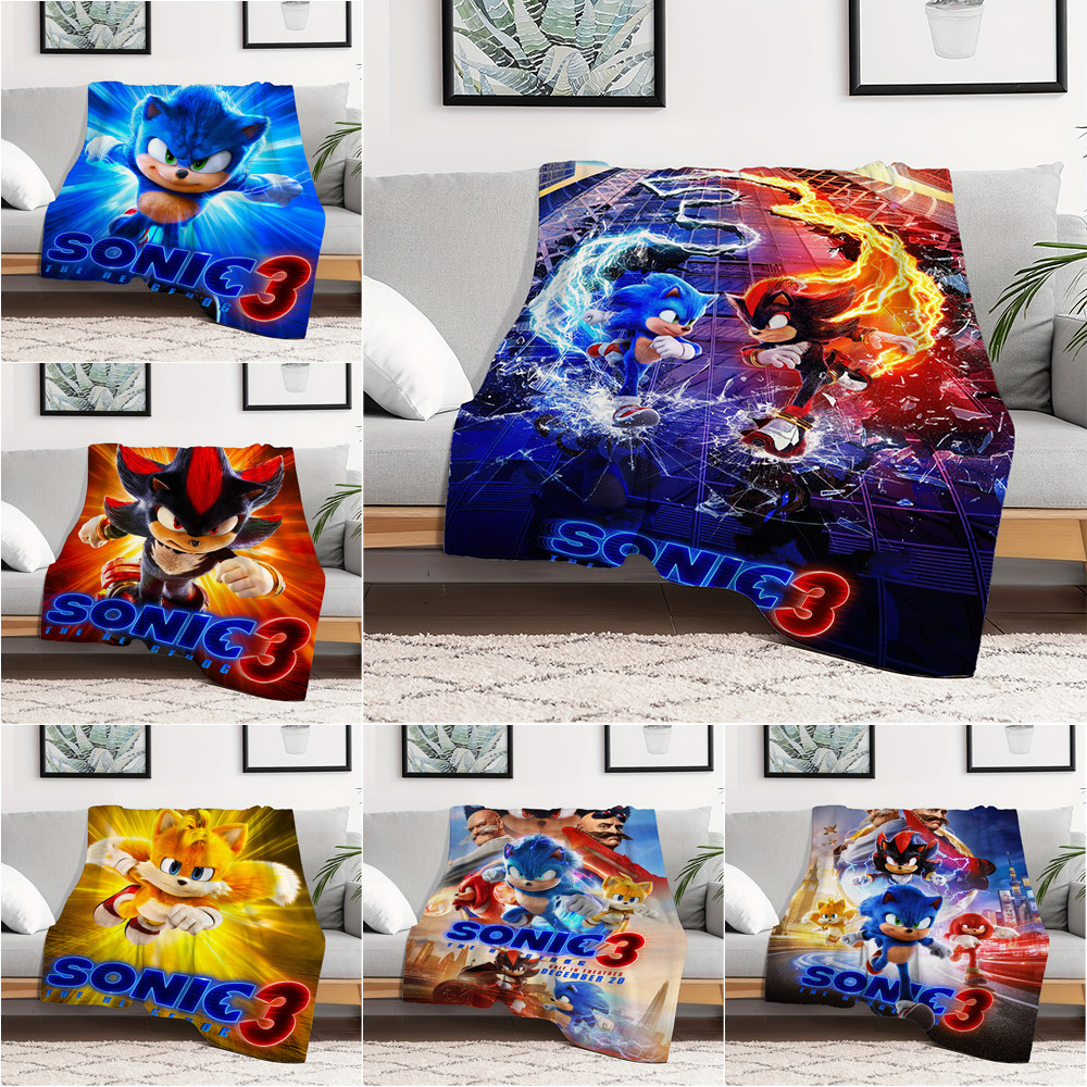 Sonic The Hedgehog 3 ผ้าห่มสักหลาดพิมพ์ด้านเดียวผ้าห่มสักหลาดผ้าห่มเครื่องปรับอากาศ