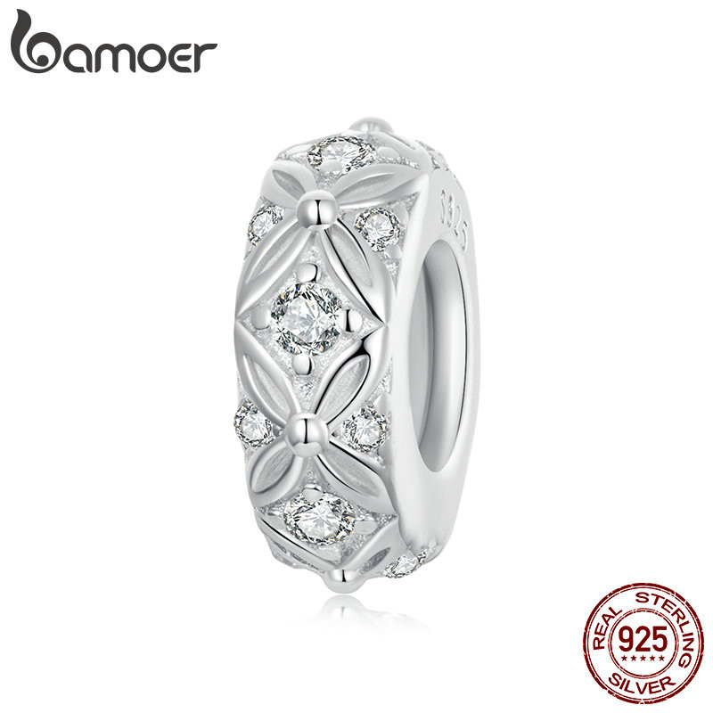 Bameor 925 เงินสเตอร์ลิง Sliver ลูกปัดนูนรูปแบบออกแบบ Charm DIY สําหรับสร้อยข้อมือเครื่องประดับของขวัญสําหรับผู้หญิง BSC1011