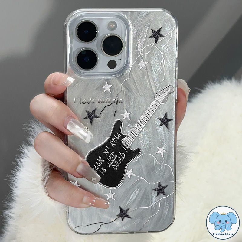 แฟชั่นสร้างสรรค์กีตาร์กราฟฟิตีเข้ากันได้เคสไอโฟน 11 13 16 15 14 12 Pro Max 16 7 8 Plus XR X XS MAX SE เส้นด้ายขนนกเคส