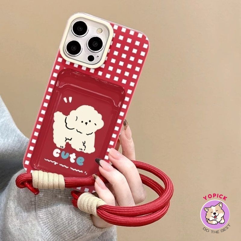 น่ารักสุนัขสีขาวเคสโทรศัพท์สําหรับiphone 11 12 13Pro Max 14Plus 15 16 Pro XR XS Max 7 8 Plus SE2020 การ์ตูนฝาครอบโทรศัพท์สําหรับIPhone 16Pro Maxนุ่มสาวเชือกGKB