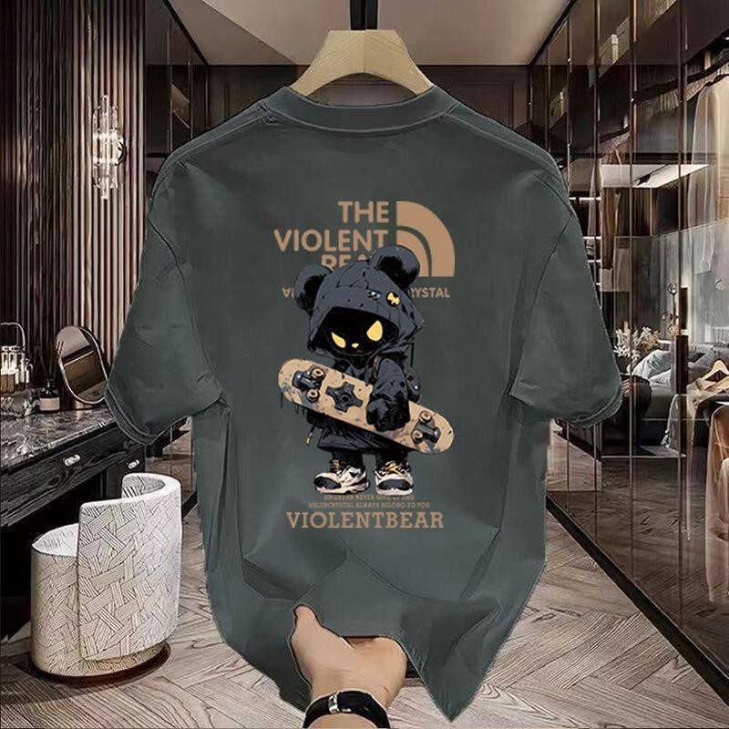 Basi  เสื้อดำ เสื้อ oversize สกรีนหน้าหลัง ลาย THE VIOLENT BEAR มิติ ผ้าคอตตอน 100% เนื้อผ้าเกรดพรีเมียม คอกลม ใส่สบาย