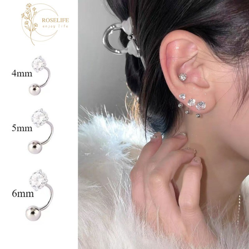 Roselife 1PC S925 เงิน Elegant Shining คริสตัลขนาดใหญ่ลูกปัดสกรูต่างหูผู้หญิงสาว Minimalist Chic Pierced หู Studs เครื่องประดับทุกวันอุปกรณ์เสริม