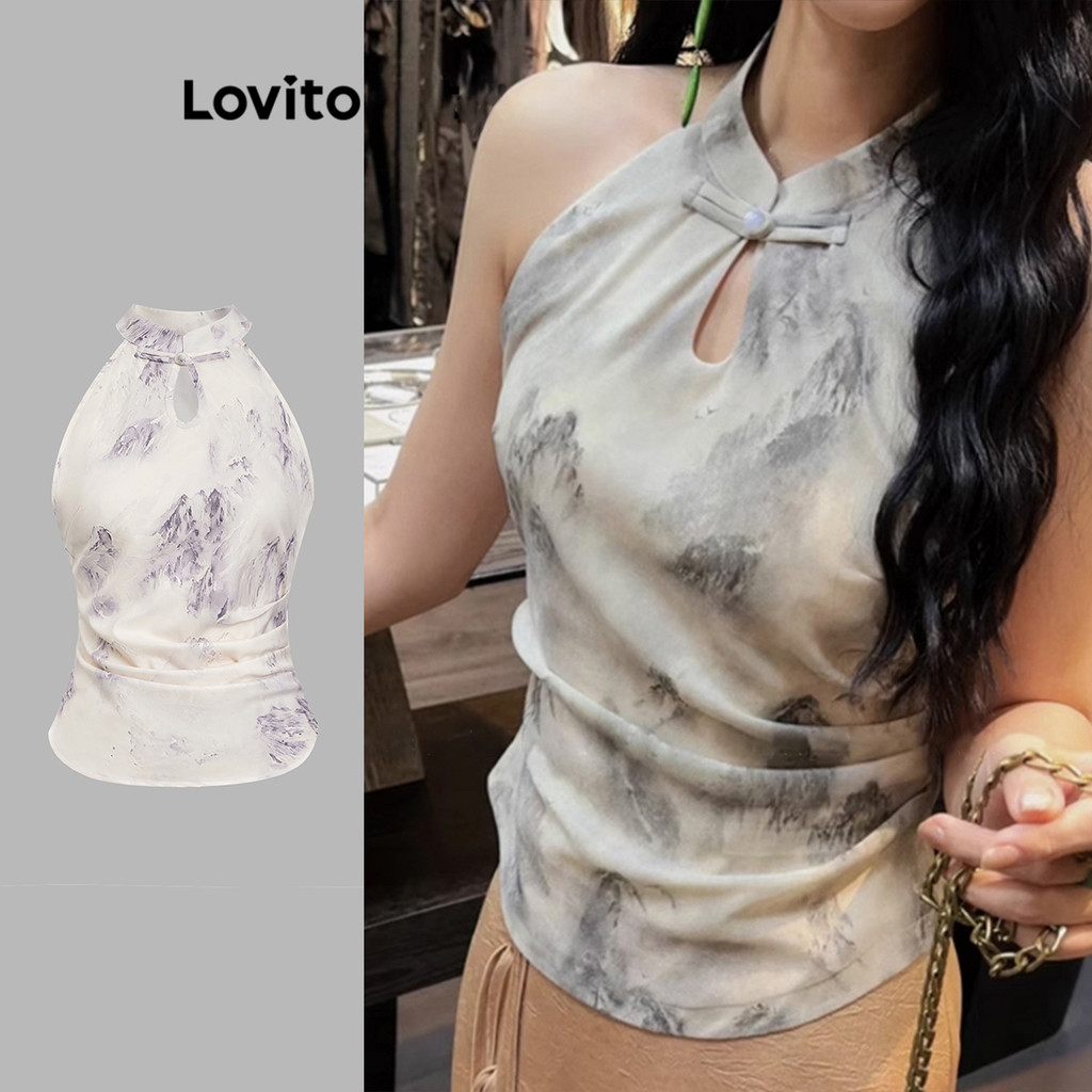Lovito เสื้อกล้ามลายดอกไม้สไตล์โบฮีเมียนสำหรับผู้หญิง L112ED681