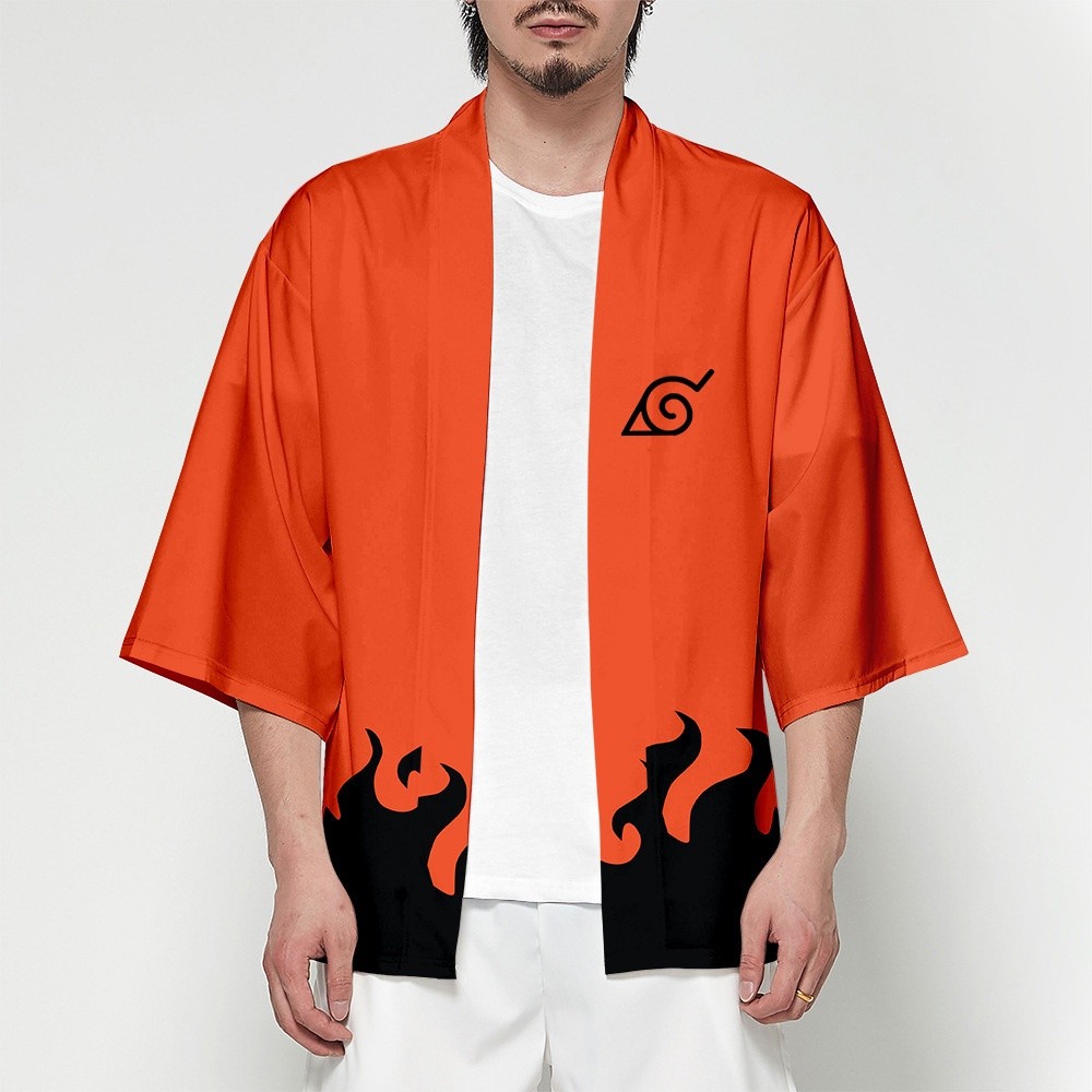 คอสเพลย์ Naruto Kimono Three-Quarter Sleeve Men สไตล์ญี่ปุ่น 3d พิมพ์เสื้อสเวตเตอร์ถัก Robe Tang ชุด