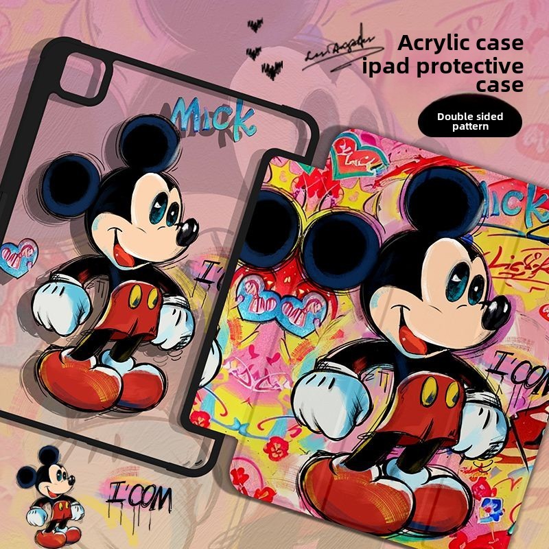 Gen10 Air5 Gen9 เคส iPad มิกกี้เมาส์ Pro 11 2022/21 พร้อมช่องใส่ปากกา อะคริลิค เคส iPad Gen8 Gen7 Ge