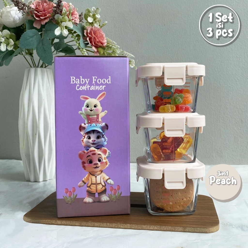 Meyoe 3 IN 1 MPASI Package Glass MPASI Container MPASI กล่องข้าวแก้ว ภาชนะใส่อาหารแก้วเด็ก Airtight 