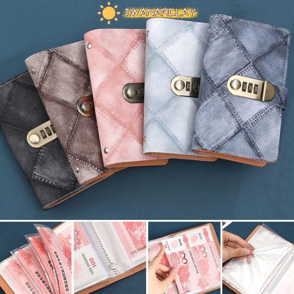Jiwanarclay 100 ซองเงินประหยัด Challenge ประหยัดเงิน PU Mini Binder Saving Challenge, พร้อมรหัสผ่านล็อคความจุขนาดใหญ่กันน้ํา Saving Challenges แผ่นเด็ก