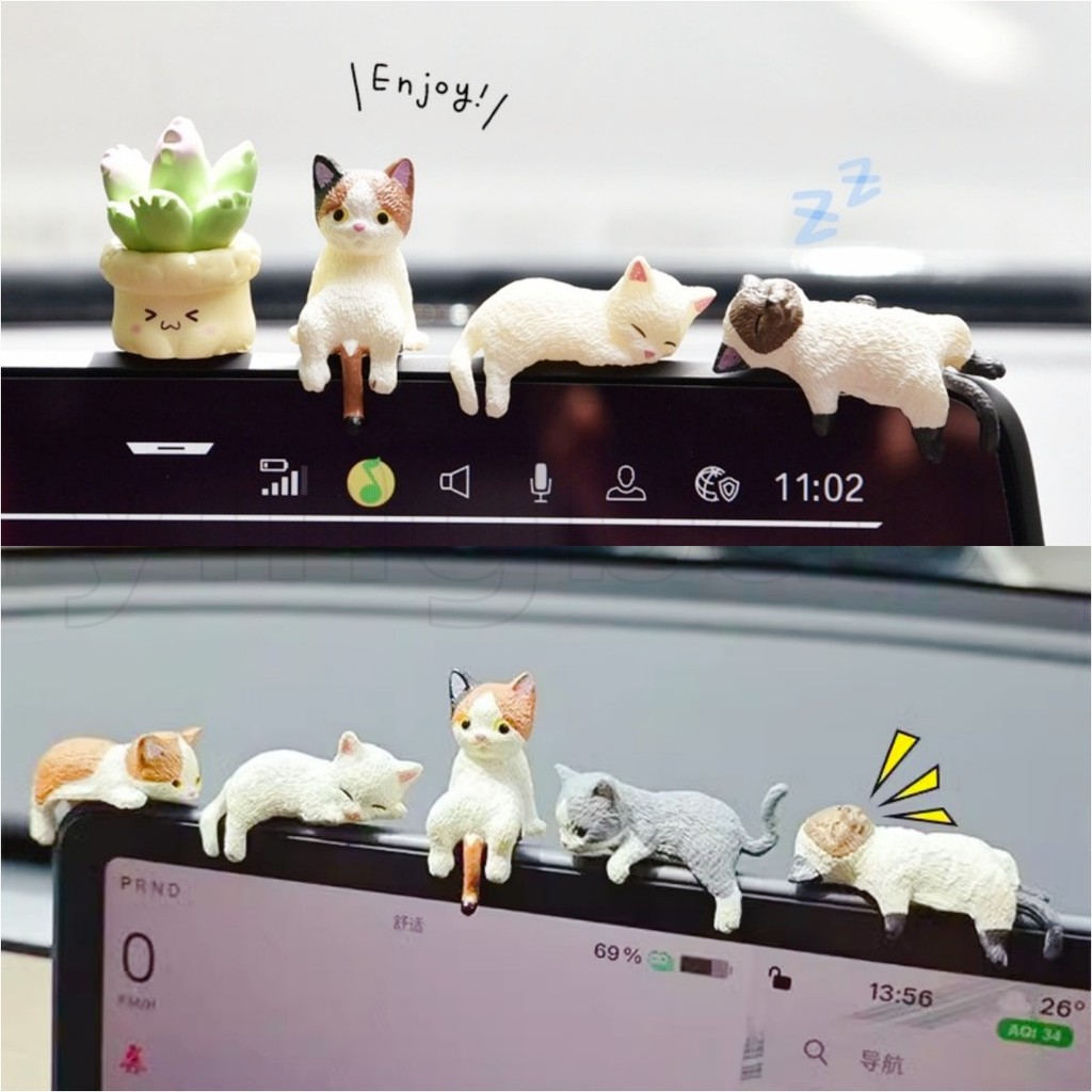 ทําเอง คอมพิวเตอร์ขอบเรซิ่นแมวรูปแกะสลัก-ภูมิทัศน์ไมโครบอนไซตกแต่ง-ขนาดเล็กจําลองรถเครื่องประดับแมว-การ์ตูนแมว