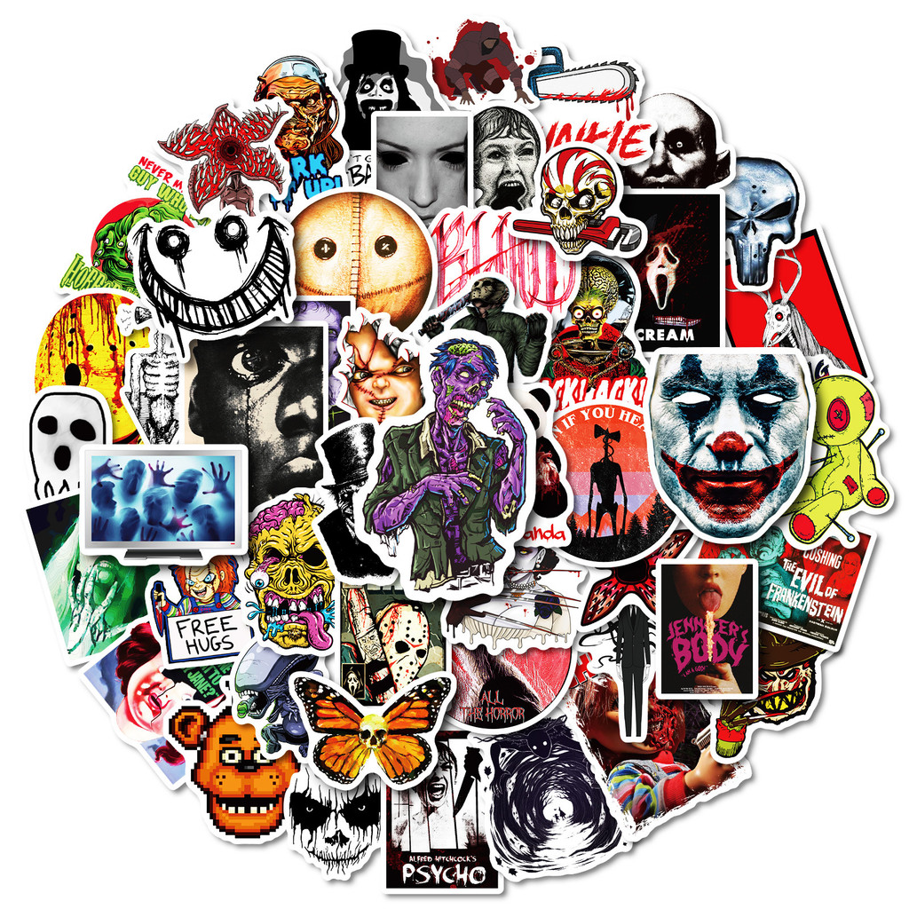 50pcs ภาพยนตร์สยองขวัญคลาสสิก Graffiti สติกเกอร์สําหรับจักรยานบัญชีมือกล่องดินสอ Decals LanLanStickersWorld