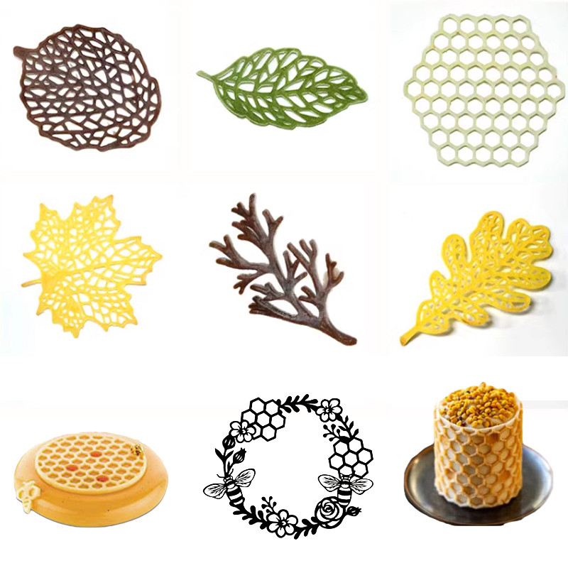 Hollowed Out ช็อกโกแลตชิปแม่พิมพ์อบซิลิโคน Leaf หรือการออกแบบรังผึ้ง Sugar Craft แผ่นซิลิโคนลูกไม้