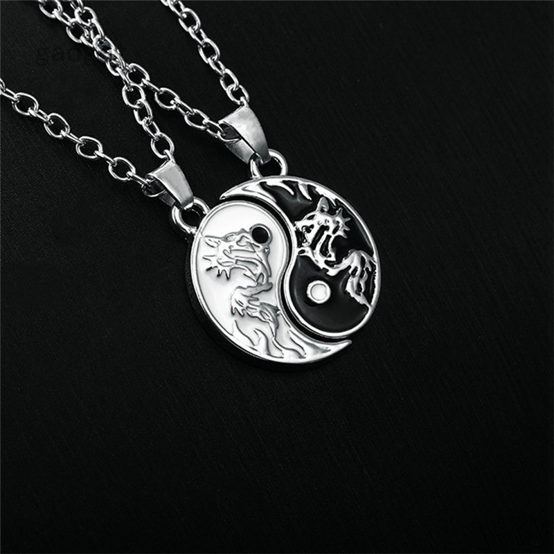 GDT Vintage Sun Moon Tai Chi สร้อยคอสําหรับสไตล์คู่ Yin Yang จี้มังกร Clavicle Chain Best Friends เค