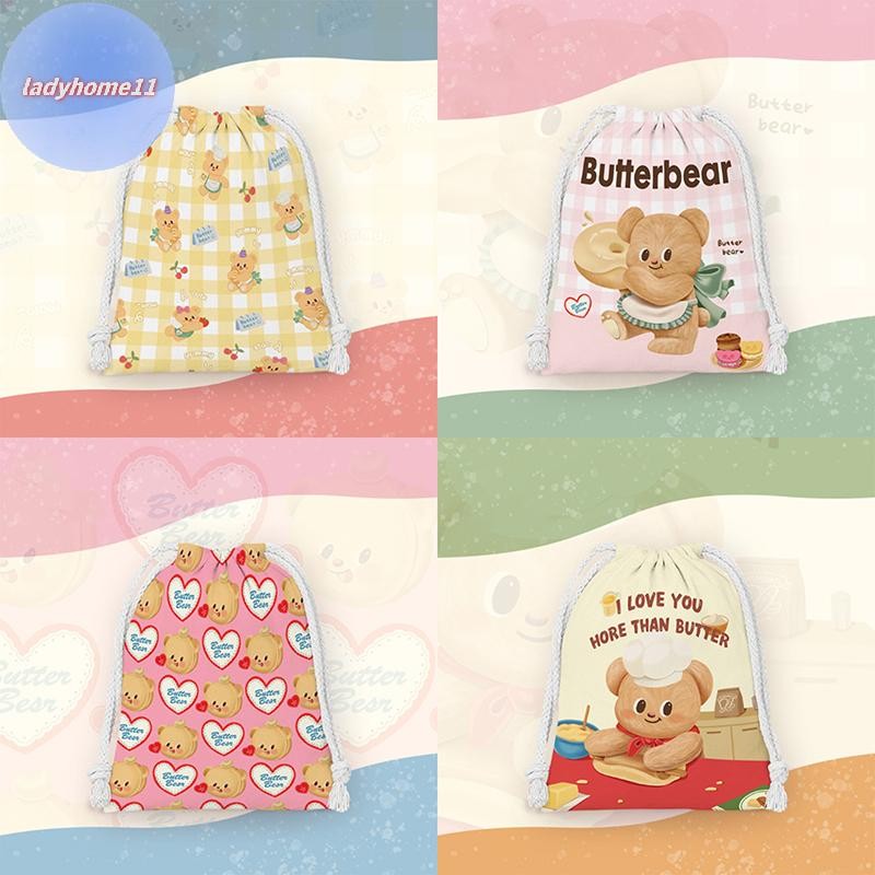 ONELADY การ์ตูน Kawaii Butter Bear กระเป๋าเก็บหลายช่องกระเป๋าน่ารักแบบพกพาแฟชั่น Drawstring กระเป๋ากีฬากระเป๋าเป้สะพายหลังของขวัญ TH