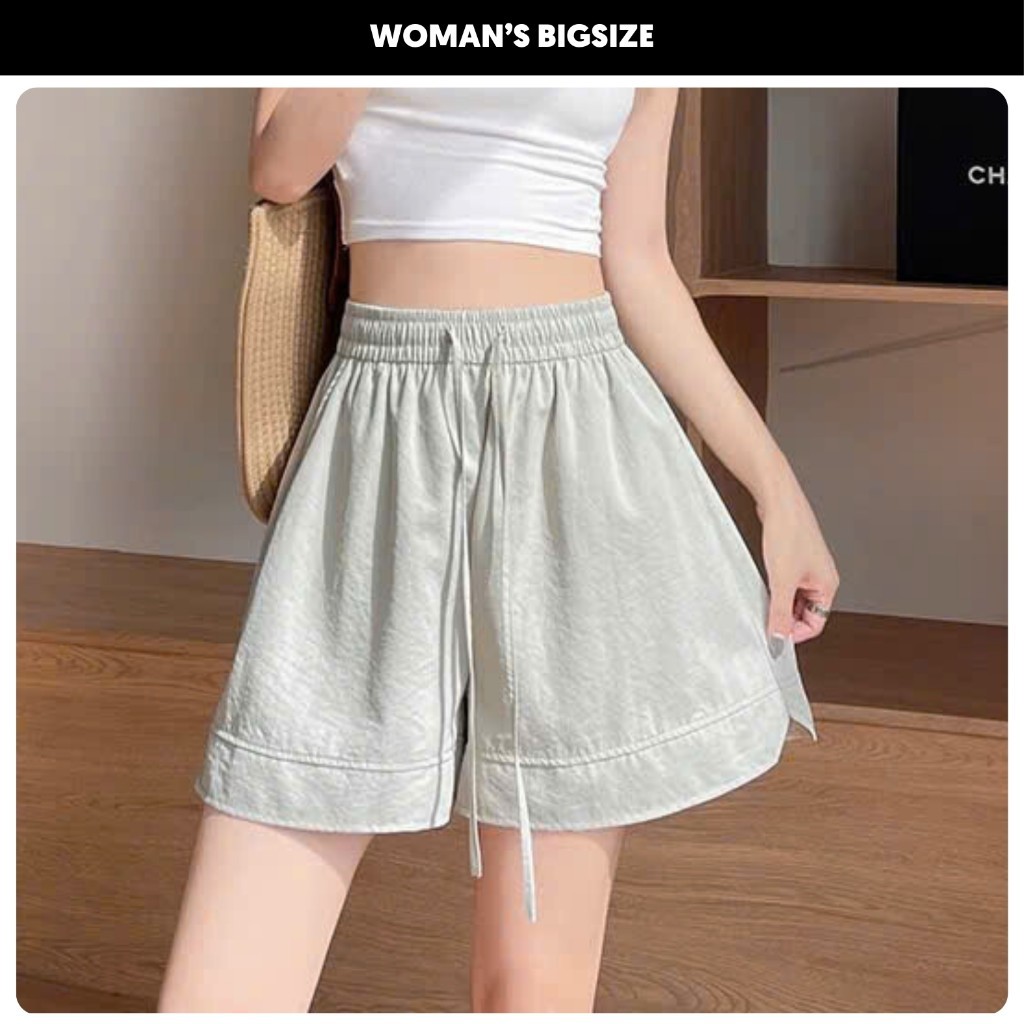 กางเกงขาสั้นผู้หญิงไซส์ใหญ่สไตล์เกาหลีเอวยางยืด ซ35 กางเกงขาสั้นผู้หญิงผ้าไหมน้ําแข็งสุดเท่และมีสีสัน