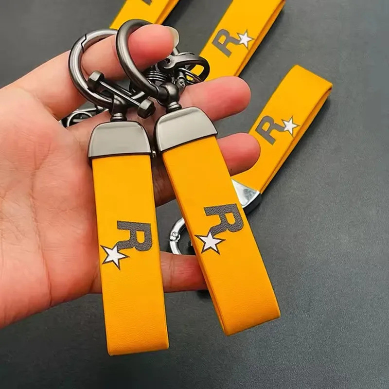 สีเหลือง Muti-Pendant Key Holder ทนทานสายคล้องไนลอนพวงกุญแจ Keyfob เกม GTA Auto 5 พวงกุญแจสําหรับแฟนๆ Key แหวน