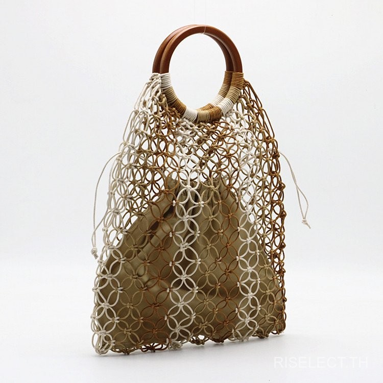 In Stock Fast Shipping New Round Handle Straw Bag Black Camel Beach Bag Woven Bag X9BZ