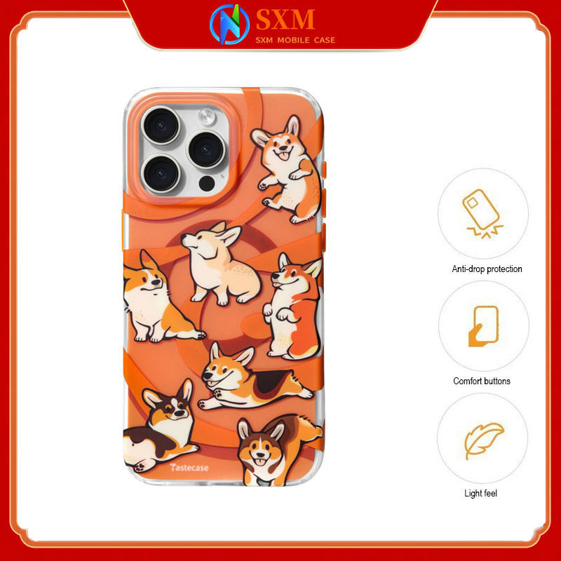 IPhone16ProMax Niche I เคสโทรศัพท์กันกระแทกสุนัข Corgi น่ารักสําหรับ iPhone16/15/14/13
