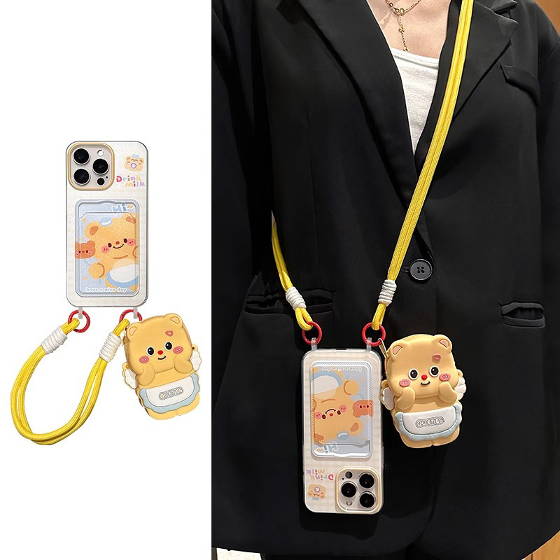 เคสโทรศัพท์ KB525 สำหรับ iPhone 16 Pro Max, 15 Pro, 14 plus, 13 pro max, 12, 11, XS Max, XR, 7, 8 Plus สไตล์เกาหลี ป้องกันการตกหล่น มีเชือกคล้อง เรียบง่าย แฟชั่นการ์ตูน น่ารัก เคสป้องกันโทรศัพท์สำหรับสาว