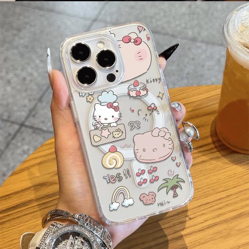 ขนมน่ารัก Hello Kitty เหมาะสําหรับ Samsung s24ultra เคสโทรศัพท์ s25 + s23 + แม่เหล็ก s22 + สไตล์ญี่ป