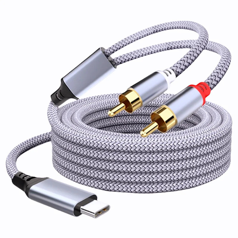 USB C ถึง RCA สายสัญญาณเสียงประเภท C ถึง 2 สาย RCA สําหรับลําโพงเครื่องขยายเสียง USB C Splitter RCA Y