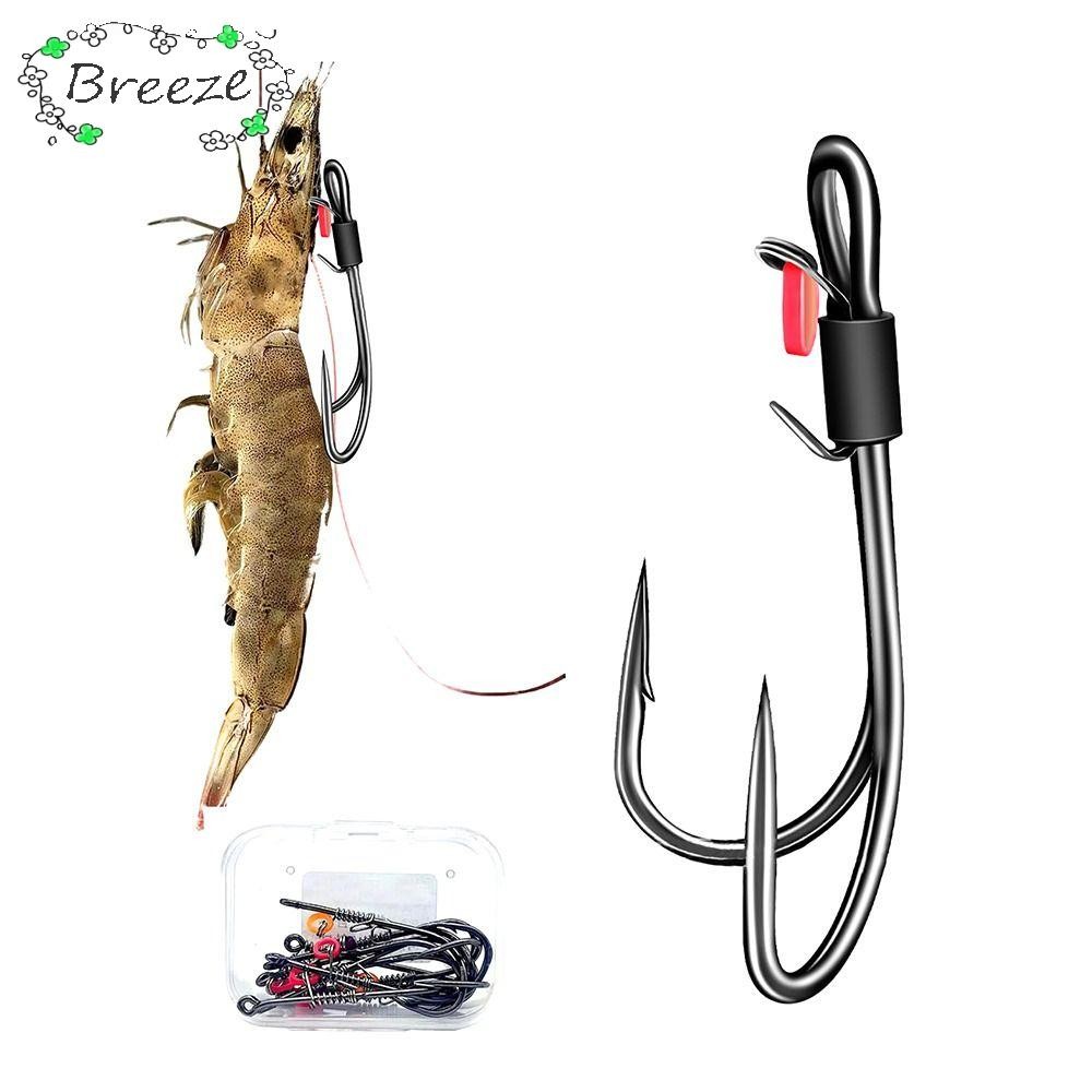 BREEZE 5 ชิ้นกุ้งสดเหยื่อตะขอ,ตะขอคู่ Pickerel High-carbon Steel Fishhook, 3 ขนาดกว้าง Gap Worky Weedless Worm Hawksbill ตะขอเดี่ยวตกปลาทะเล