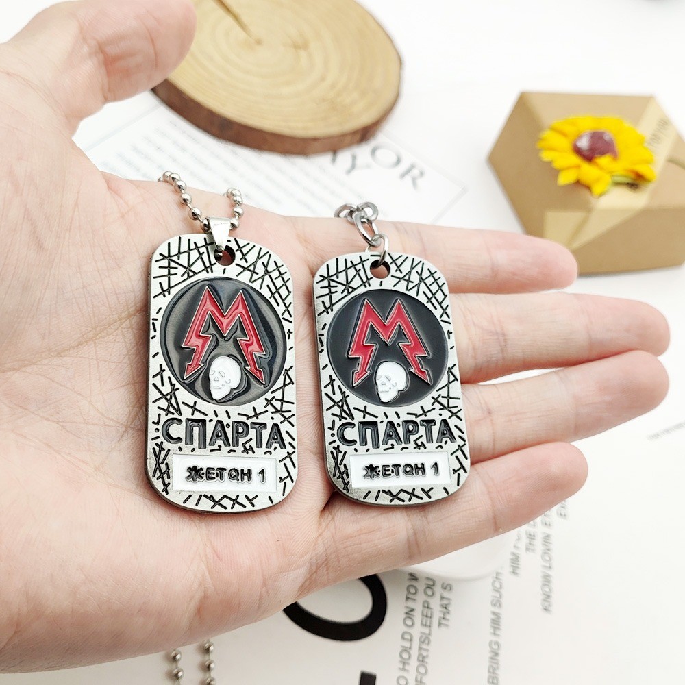 เกมMetro 2033 สร้อยคอโลหะเชือก Chain Skull Square Tag จี้ Charm พวงกุญแจ Unisex เครื่องประดับอุปกรณ์