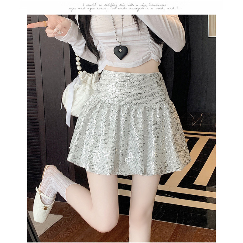 Kii Wii มินิเดรสจีบทรงเอเลื่อมเอวสูงผู้หญิงฤดูใบไม้ผลิใหม่