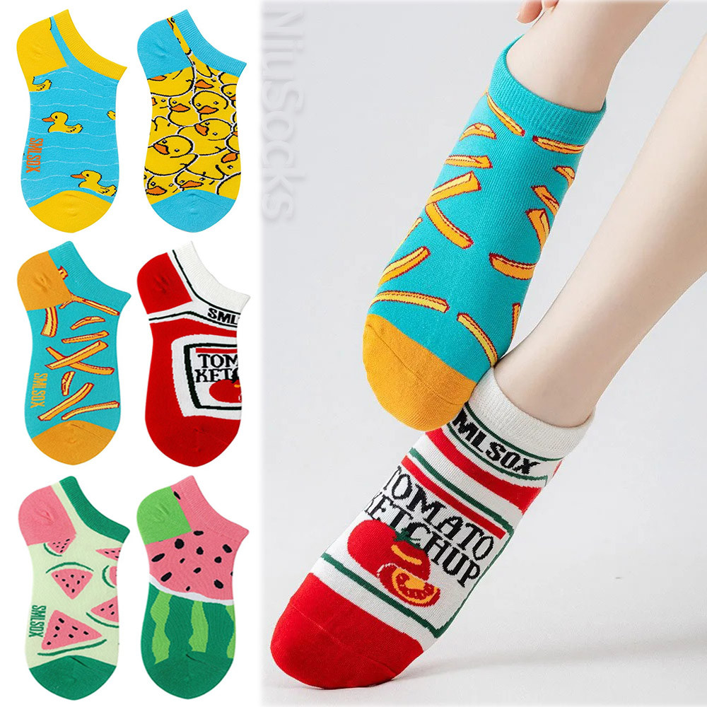 การออกแบบถุงเท้าของผู้หญิงกับถุงเท้าสั้นผิดปกติ ก/ข ถุงเท้าผ้าฝ้ายสําหรับขี่จักรยานระบายอากาศหลายสี