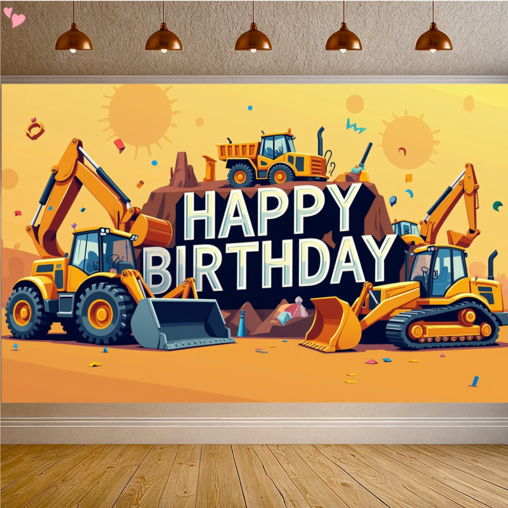 การก่อสร้างวันเกิดแบนเนอร์ Excavator Crane วันเกิดตกแต่งสําหรับเด็กผู้ชายก่อสร้าง Bday Party Supplies ฉากหลังสําหรับเด็ก 6 x 3.6 ฟุต