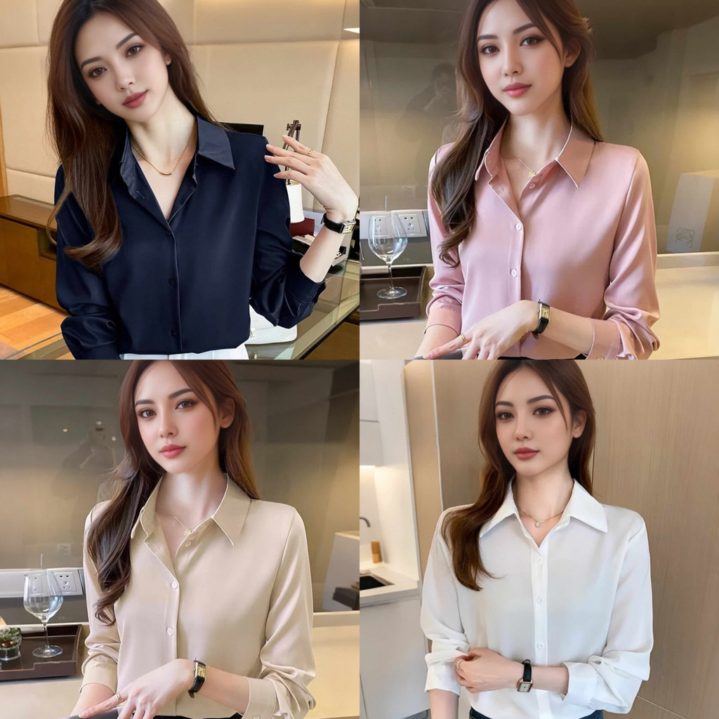 เสื้อเชิ้ตแขนยาวผู้หญิงผ้าชีฟอง สวมใส่สบายทุกวัน
