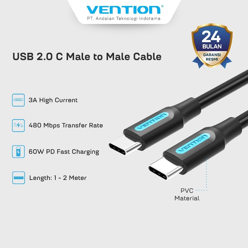 Vention สายชาร์จ USB C to C Male to Male 3A 60W PD Fast Charging 50CM 1M 1.5M 2M 3M - COS