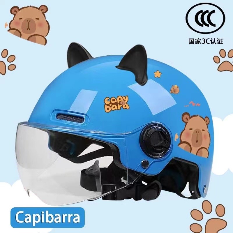 หมวกกันน็อคเด็กลาย Capybara น่ารัก มีหู ชิลด์กันแดด ใส่สบาย ระบายอากาศดี ขี่มอเตอร์ไซค์ได้ - รูปที่ 2