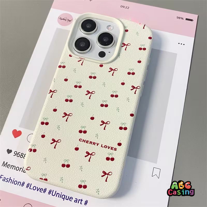 ปลอกหุ้ม สำหรับ IPhone17 16 14 12 15 13 Pro Max 16 14 15 7 8 Plus X XR XS MAX 7 8 2020 SE กราฟฟิตีเชอร์รี่โบว์น่ารัก เคส