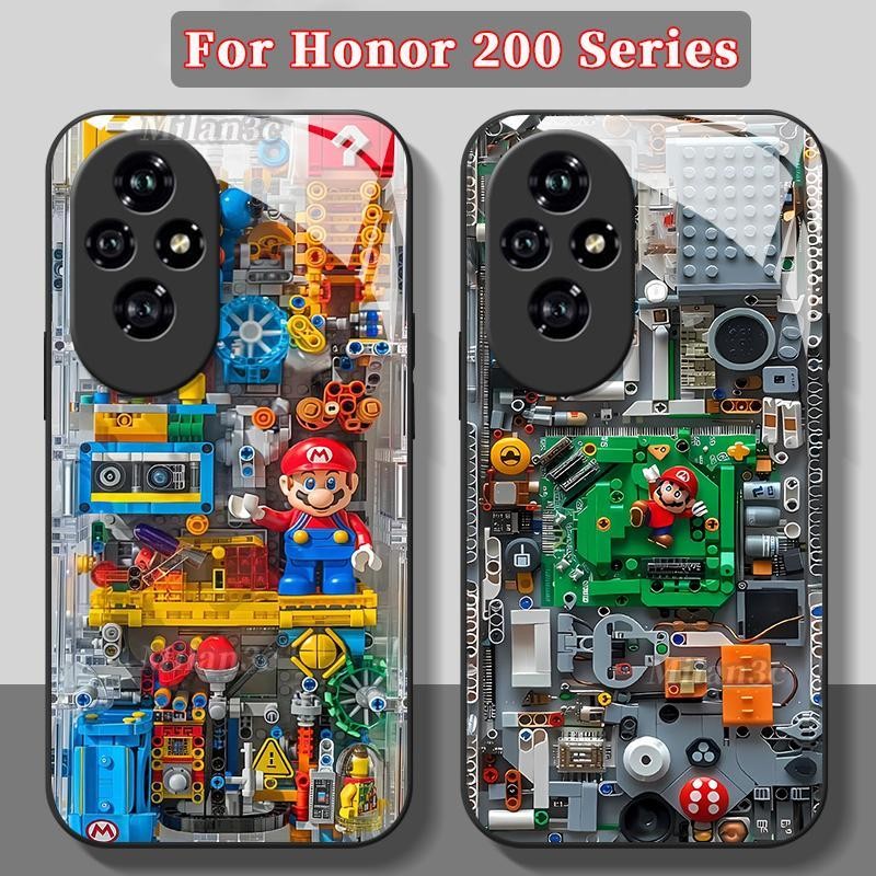 เคส Honor 200 90 เคส Honor 200 Pro เคสกระจกเหลวลาย Mario แบบกลไก กันกระแทกเต็มตัว เคสลาย Mario แบบบล
