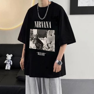 เสื้อยืดผู้ชายเท่ๆ คอกลม-แขนสั้น สกรีนลายวงดนตรีสุดฮิต เสื้อยืดสตรีทแฟชั่น วินเทจ เสื้อวงเมกาเท่ๆ nirvana โอเวอร์ไซส์