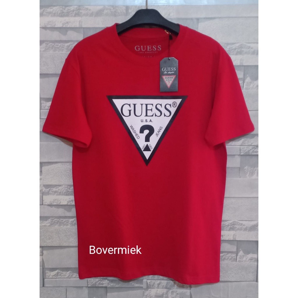 Premium GUESS เสื้อยืดคอกลมลําลอง Unisex Cotton 100% oversize LOGO T-SHIRTS