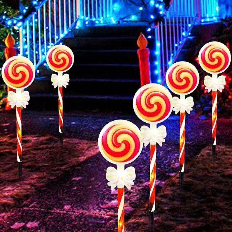 5 ชิ้นไฟสนามหญ้ากลางแจ้ง LED ตกแต่งสวนกันน้ําพลังงานแสงอาทิตย์ไฟคริสต์มาส Lollipop Pathway Marker ไฟ String ไฟ 526