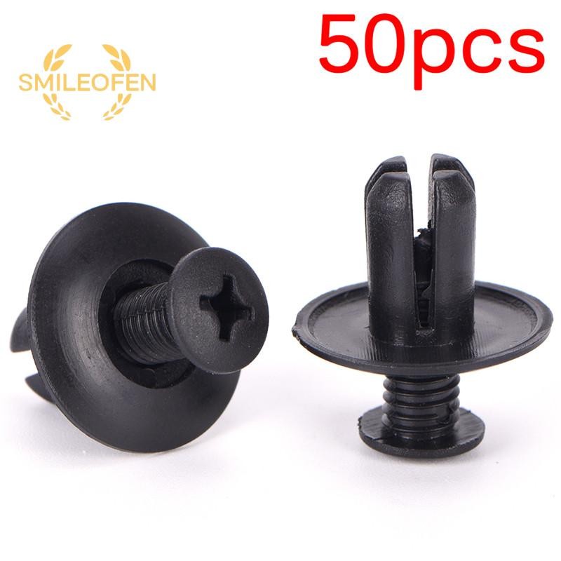 [Smileofen] 50 ชิ้น 8 มม.กันชนรถยนต์อัตโนมัติ Fender Retainer Push คลิปพลาสติกสีดําตัวยึดใหม่