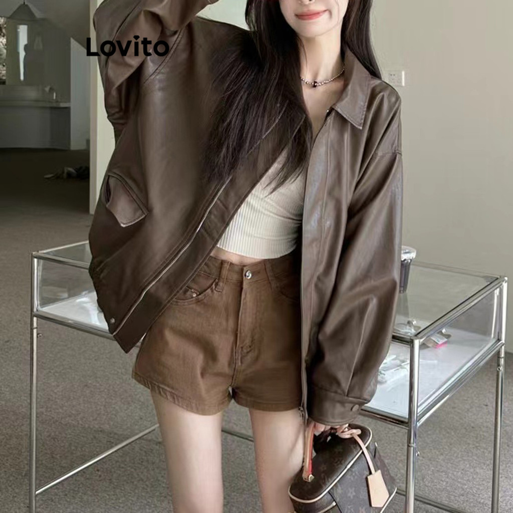 Lovito เสื้อแจ็คเก็ตกระเป๋าธรรมดาสำหรับผู้หญิง LNA72332